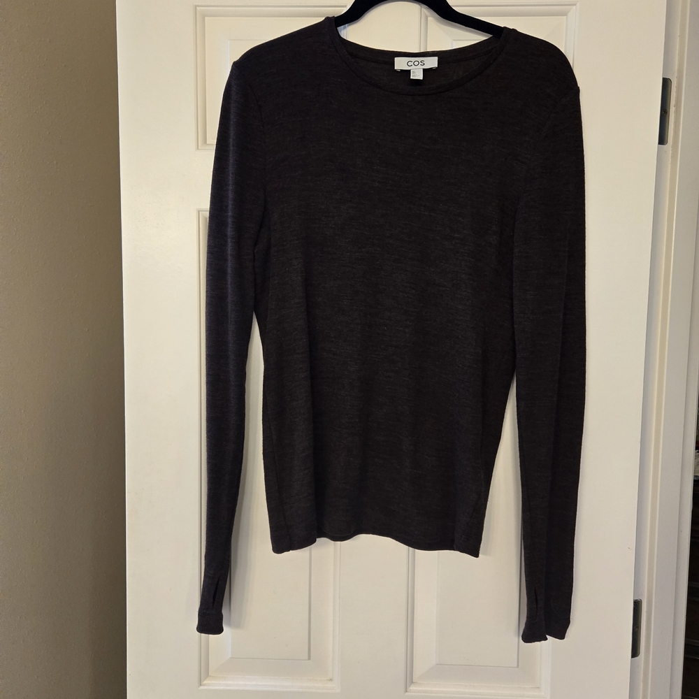 COS Chocolate Crewneck Long-Sleeve Merino Wool Top
